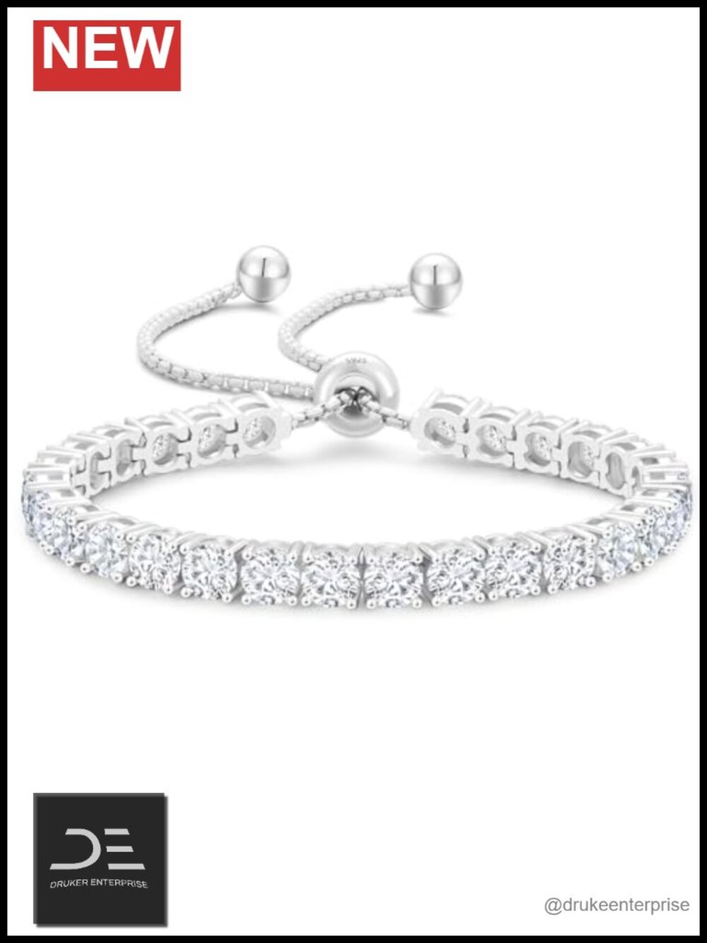 925 Sterling Silver Tennis Bracelet Adjustable 4mm CZ Wedding Gift